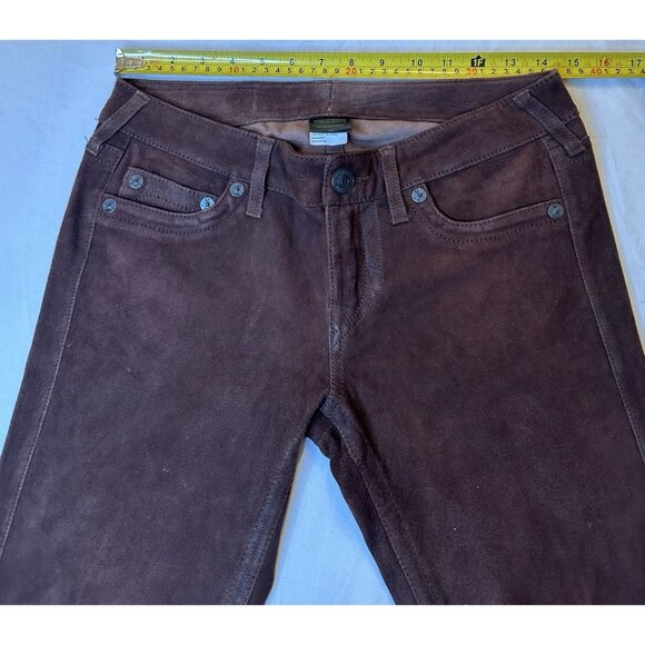 True Religion Women's Casey Lamb Leather Suede Skinny Pants Brown 28 M - Picture 9 of 10